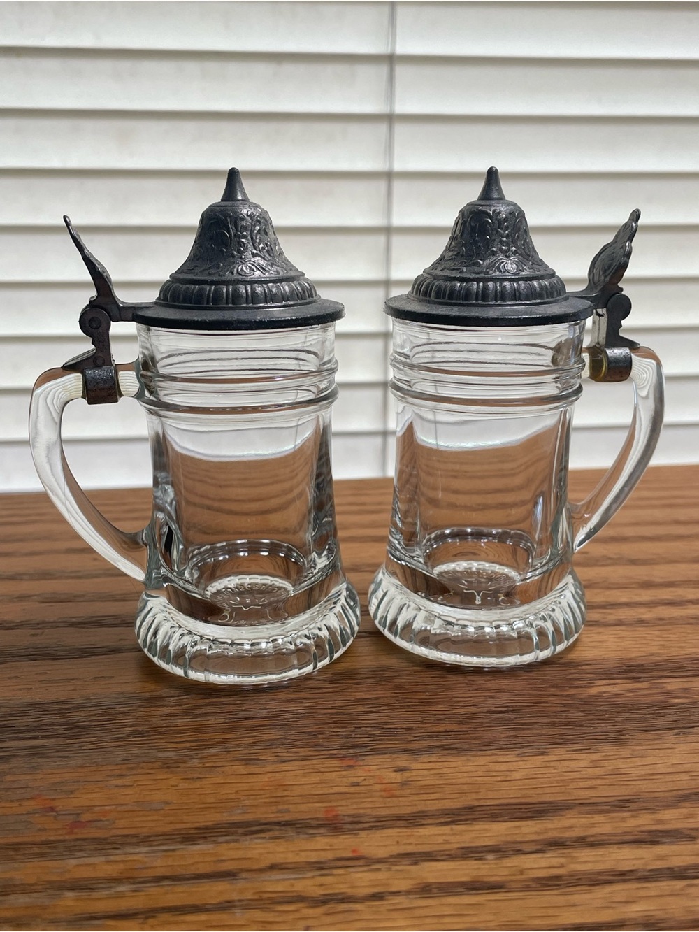 Set of 2 Vintage BMF Schnapskrügerl Miniature Glass Beer Steins West Germany